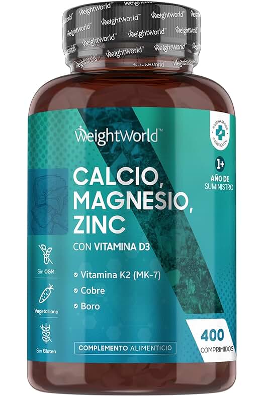 Suplemento de Calcio, Magnesio, Zinc y Vitamina D3 para Fortalecer Huesos y Sistema Inmunológico.