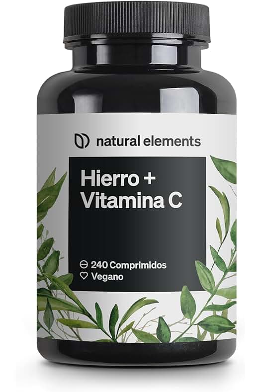 Suplemento de Hierro Vegano con Alto Contenido de Vitamina C - 240 Comprimidos de Quelato de Hierro