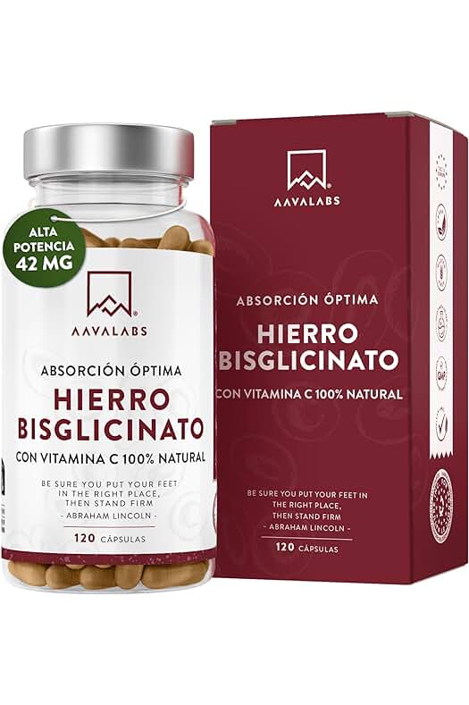 Suplemento de Hierro Veganos - Alta Biodisponibilidad - 120 cápsulas de Bisglicinato de Hierro