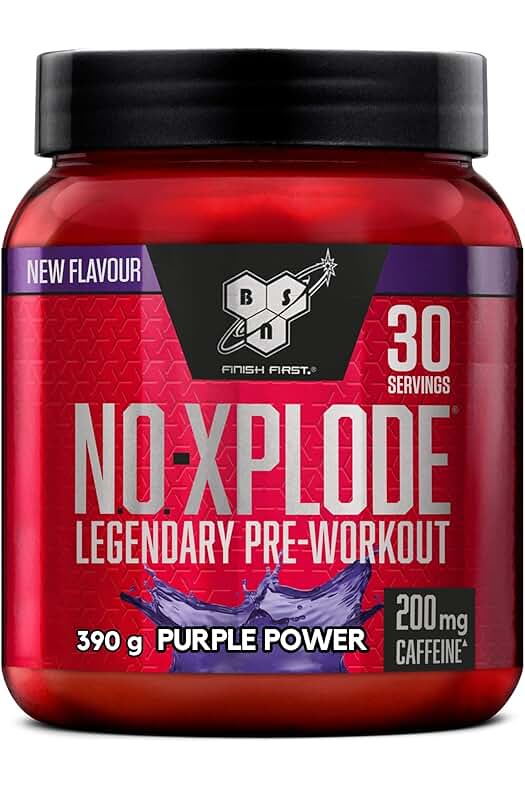 Suplemento de Preentrenamiento BSN Nutrition N.O.-Xplode para Energía y Concentración Explosiva, sabor Púrpura.