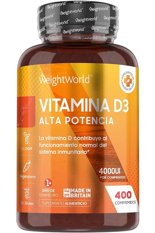 Suplemento de Vitamina D3 4000 UI - Suministro para 400 Días, Vegetariano, Beneficios para el Sistema Inmunológico y los Huesos