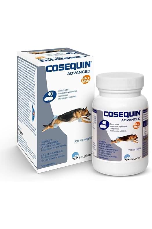 Suplemento para perros: Cosequin Cuidado de Cadera y Articulaciones Canino, sabor neutro, 120 cápsulas.
