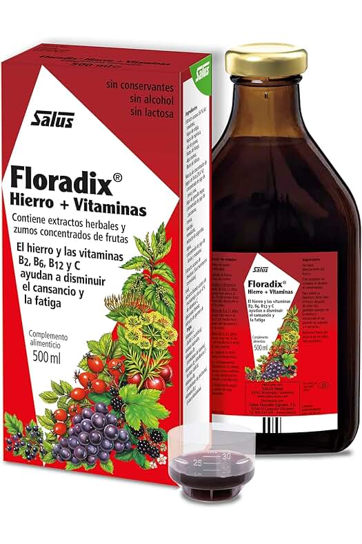 Suplemento vitamínico Floradix Hierro Líquido - Combate la anemia y reduce el cansancio
