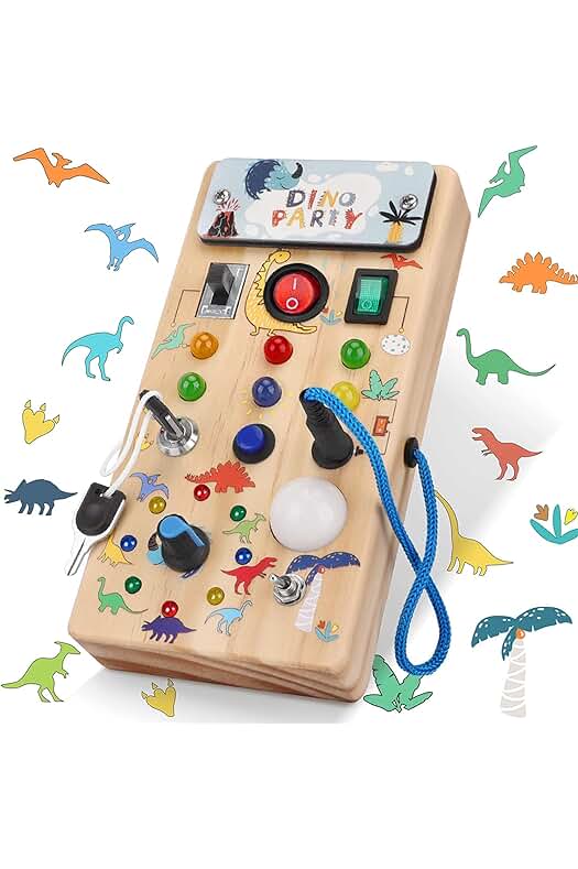 Tablero de Actividades Montessori con luz LED y diseño de Dinosaurio - Aprende y Explora