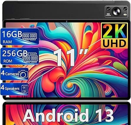 Tablet 11 Pulgadas con Pantalla 2K, Android 13 y Gran Capacidad de Almacenamiento