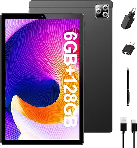 Tableta Android 10 Pulgadas: SIMPLORI, 4G LTE, 6GB RAM, 128GB ROM, Cámaras 8+13MP, Batería 6000mAh - Negro