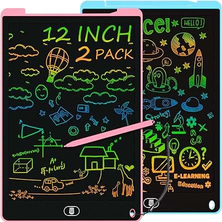 Tableta de escritura LCD colorida de 12 pulgadas para niños, con función de borrado y bloqueo.