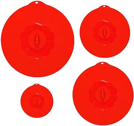 Tapas de silicona reutilizables y herméticas para envasar al vacío - Juego de 4 tapas (rojo)