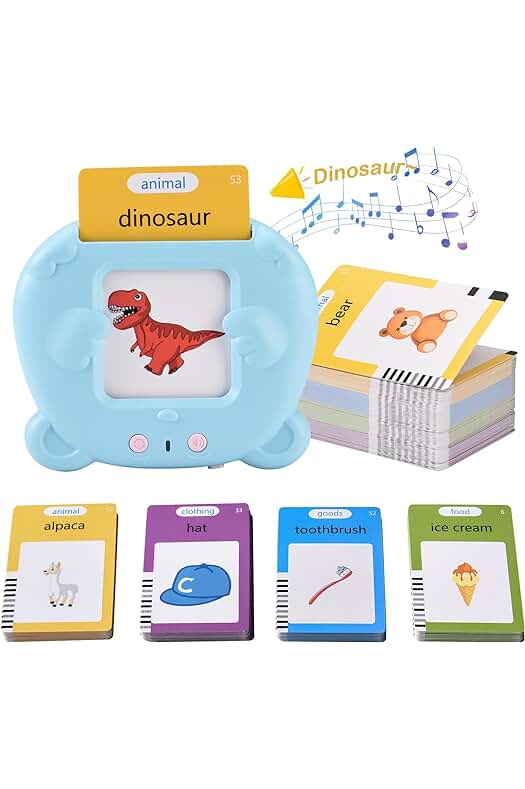 Tarjetas educativas para niños: Aprende palabras en inglés con divertidos parlantes de juguete.