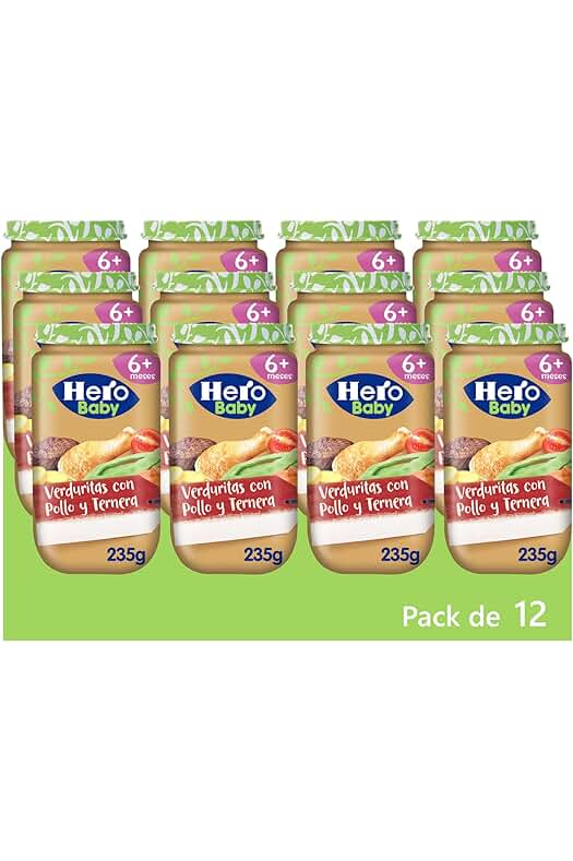 Tarritos de Verduritas con Pollo y Ternera - Alimento Infantil 100% Natural para Bebés - 12 x 235 g