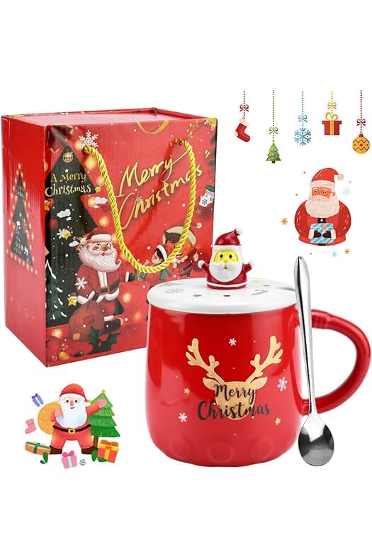 Taza de Navidad de Papá Noel con Tapa y Cuchara - Regalo Festivo para Café y Té