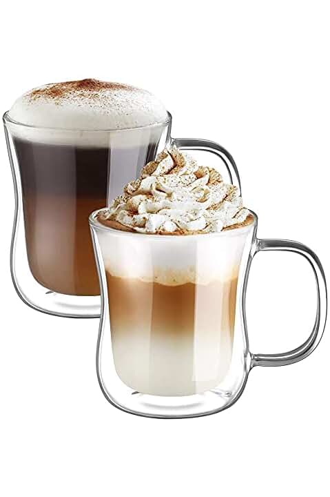 Tazas de café de cristal con doble pared y asa para disfrutar tus bebidas favoritas