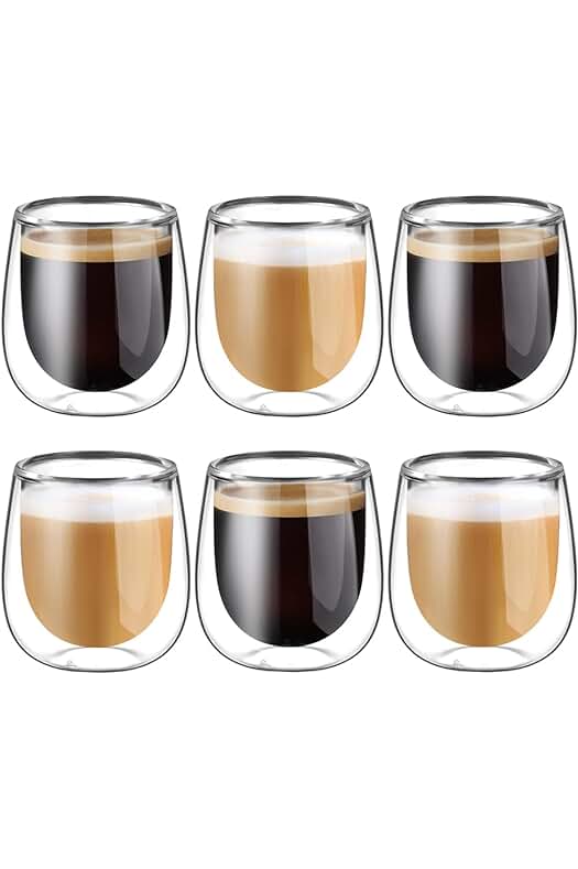 Tazas de café de cristal de doble pared transparente de 100ml (paquete de 6).