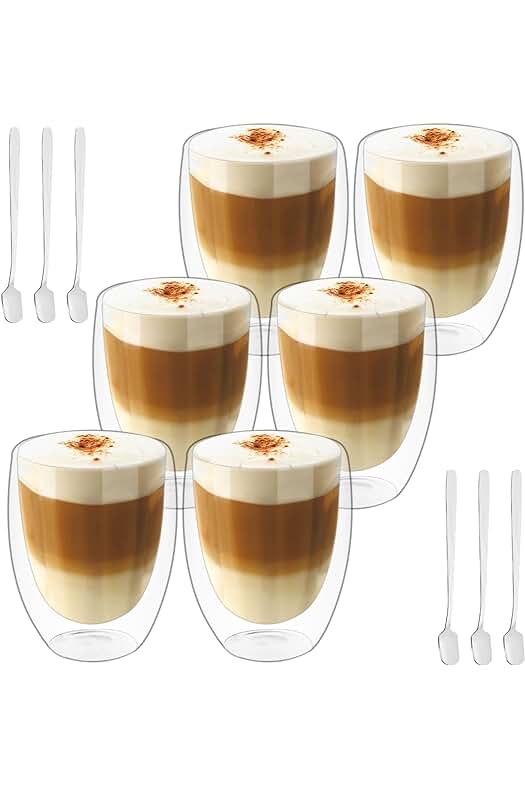 Tazas de café de cristal: Set de tazas de vidrio transparente para café, té y más.