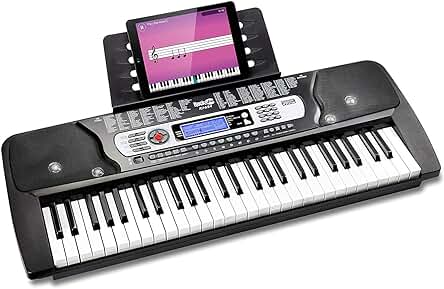 Teclado de piano RockJam de 54 teclas con soporte, pegatinas y lecciones de piano.