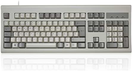 Teclado USB retro PERIXX PERIBOARD-106M, diseño curvado ergonómico, español QWERTY, gris y blanco