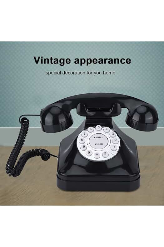 Teléfono fijo vintage con cable y funciones multifunción para hogar u oficina. (negro)