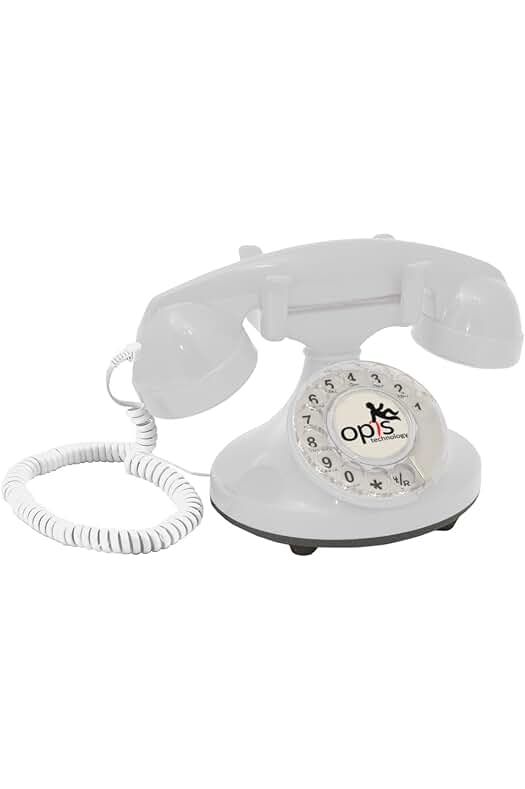 Teléfono Fijo Vintage con Diseño Retro y Timbre Electrónico Blanco