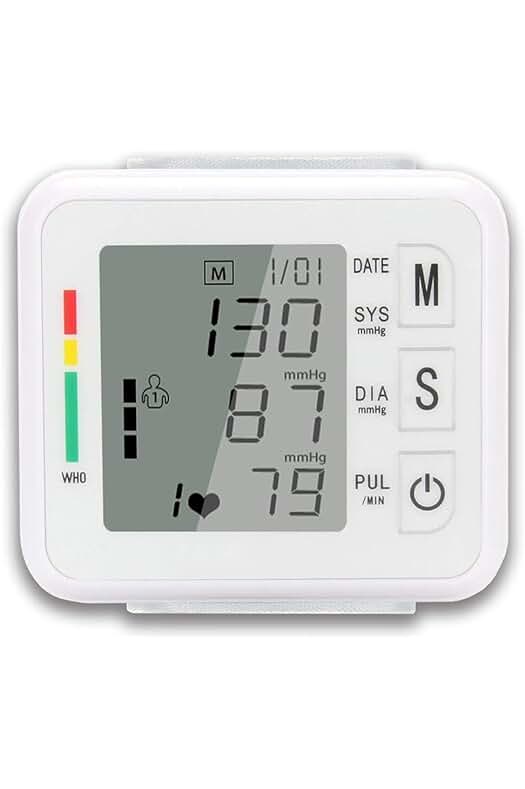 Tensiómetro de muñeca digital con pantalla LCD grande y memoria de 2x99 mediciones.
