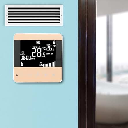 Termostato inteligente para controlar el aire acondicionado central con pantalla LCD.