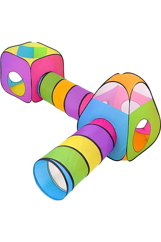 Tienda campaña infantil plegable 4 en 1: casitas, túnel y parque de juegos para niños.