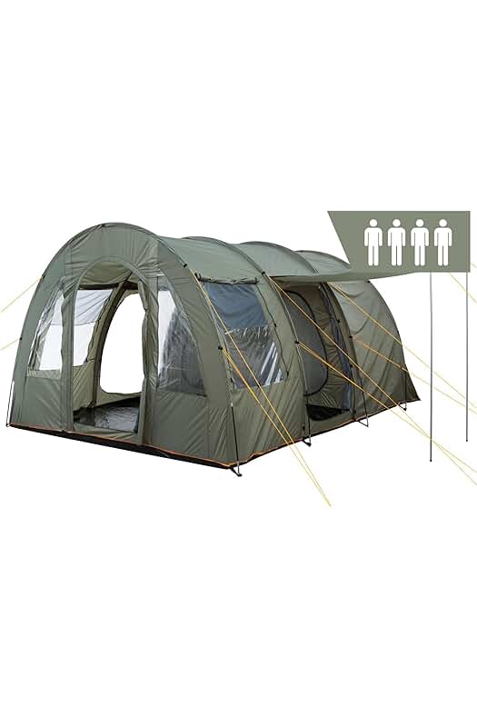 Tienda de campaña familiar impermeable TunnelX para 4 personas con 3 entradas y 5.000 mm de columna de agua.
