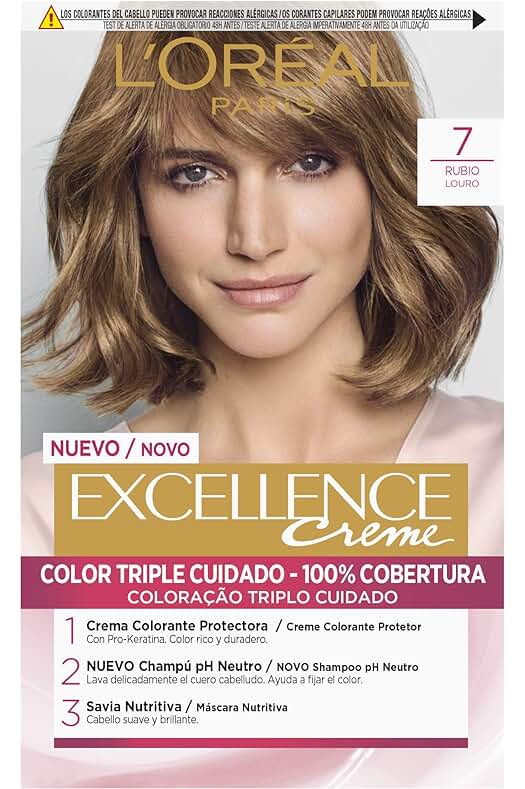 Tinte Permanente Rubio LOreal Paris Excellence Creme – Cobertura Canas 100%, Triple Cuidado Avanzado