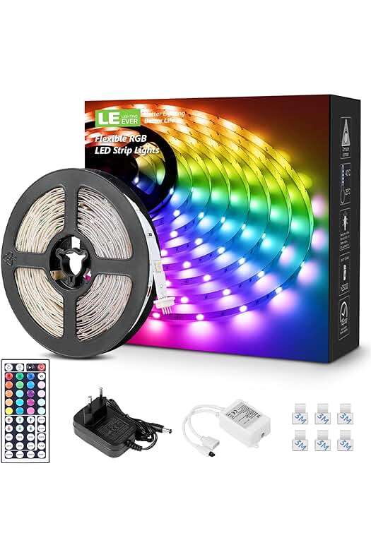 Tira LED RGB 5m con Control Remoto y Adaptador, Luces LED Multicolor para Decoración.