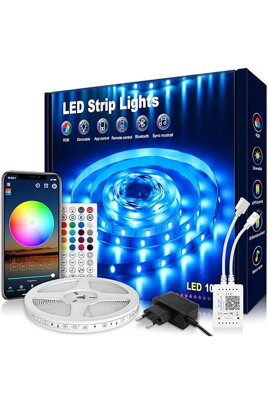 Tira LED RGB de 10 Metros con Control Remoto y App para Decoración de Habitaciones
