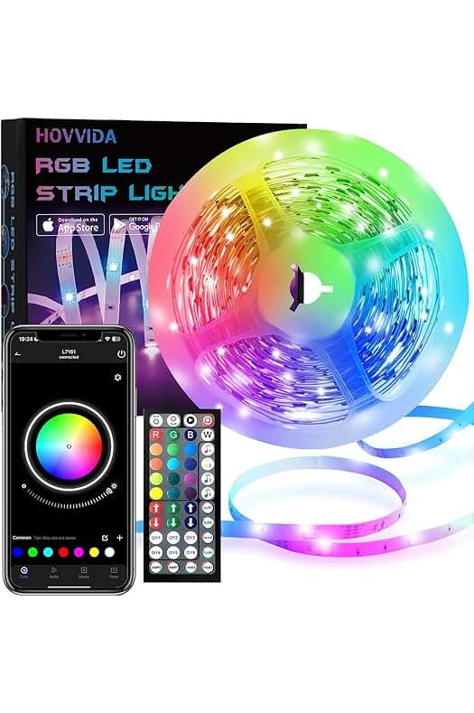 Tira LED RGB HOVVIDA de 5M con control remoto y funciones de música y temporización.