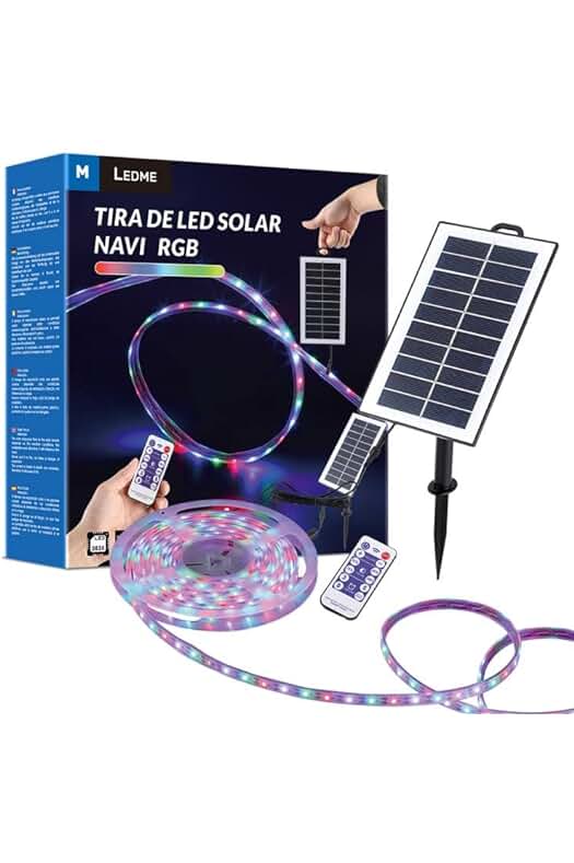 Tira LED Solar IP68 - Tira de luces solares exteriores sumergible de 5m con 300 LED multicolor.