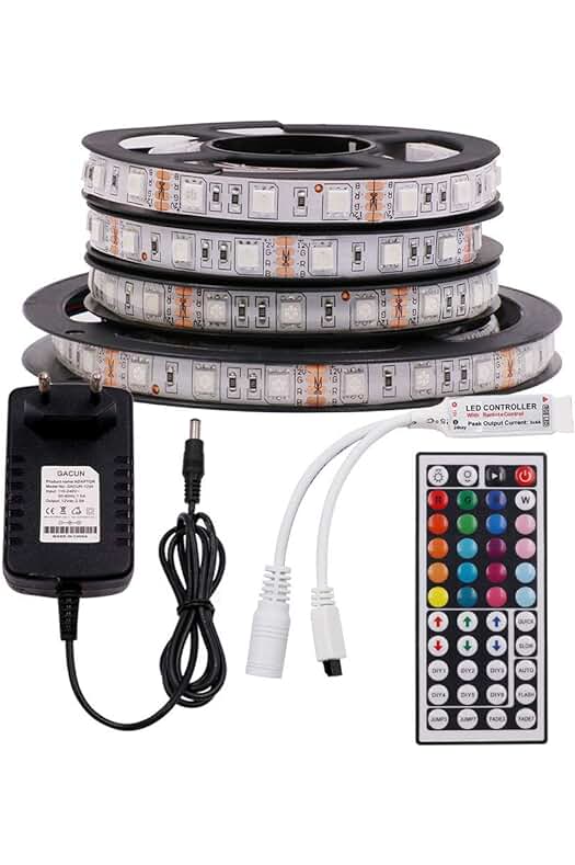 Tiras de Luces LED RGB 5050 con control remoto de 44 teclas - Kit Completo Impermeable (IP65)