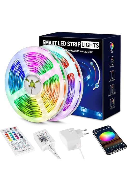 Tiras LED RGB de 20 metros con control de aplicaciones y sincronización de música Bluetooth