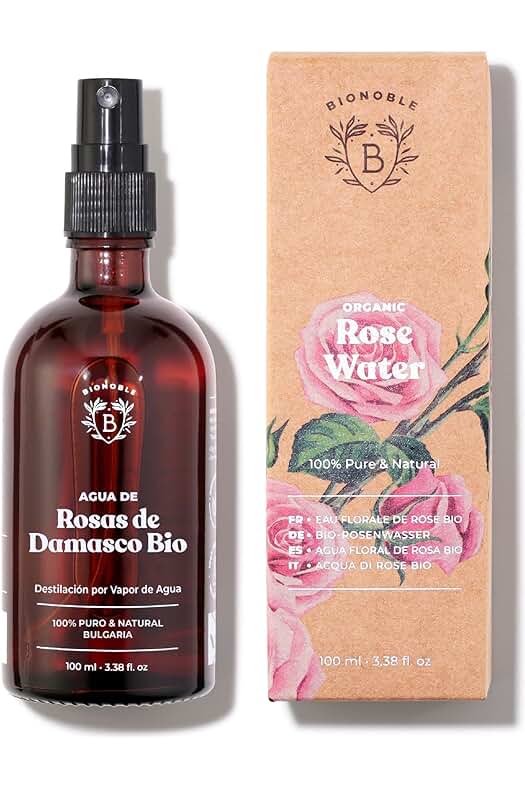 Tónico facial de Agua de Rosas Orgánica - 100% Puro y Natural para Cuidado de la Piel.