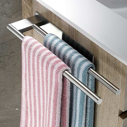 Toallero adhesivo de acero inoxidable para baño y cocina sin taladro.