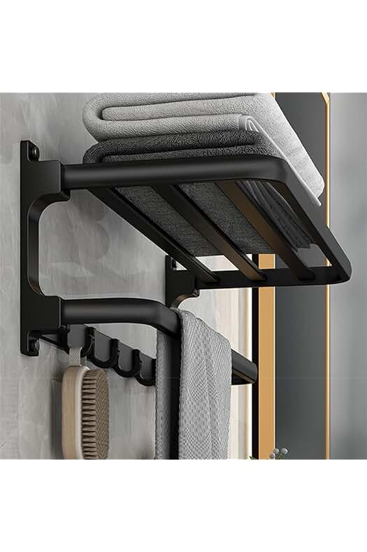 Toallero adhesivo de pared sin taladrar, con 5 ganchos para toallas, 58 cm negro.