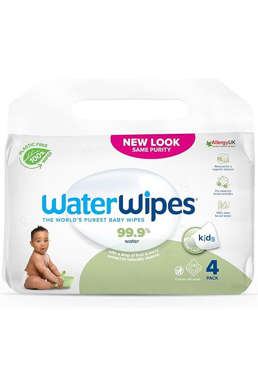 Toallitas húmedas para bebés WaterWipes, formuladas con un 99,9 % de agua y sin perfume, 240 unidades.
