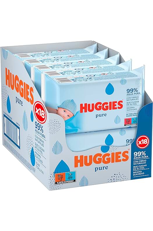 Toallitas Huggies Pure para Bebé - 18 paquetes de 56 unidades (1008 Toallitas) - ¡Cuida la piel de tu bebé con Huggies Pure!
