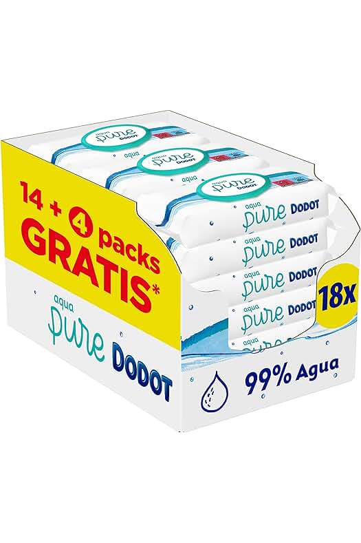 Toallitas para bebé Dodot Aqua Pure: 864 unidades, 99% agua, 18 paquetes (14+4 gratis)