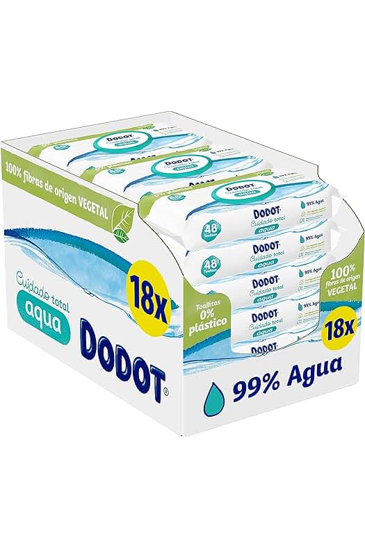 Toallitas Pure Aqua Dodot para Bebé: 99% agua, 100% fibras vegetales, 864 toallitas (18 paquetes).