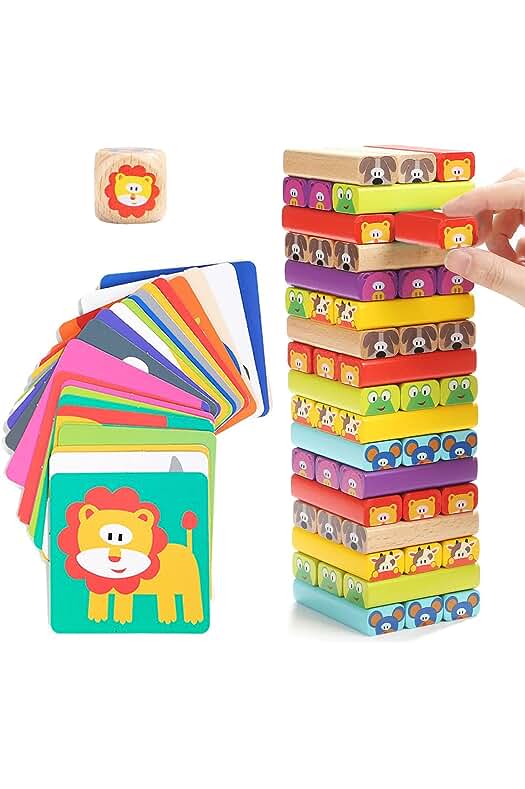 Torre de Bloques de Madera 4 en 1 - Juguete Educativo y Divertido para Niños