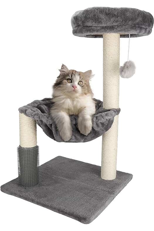 Torre Rascadora para Gatos con Perchas De Peluche y Auto-Aspirador, Plataforma Superior (Gris)