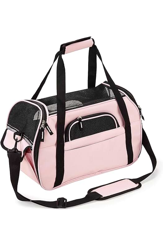 Transportín plegable PETTOM para perros y gatos: cómodo, transpirable y resistente al agua (rosado, tamaño S).