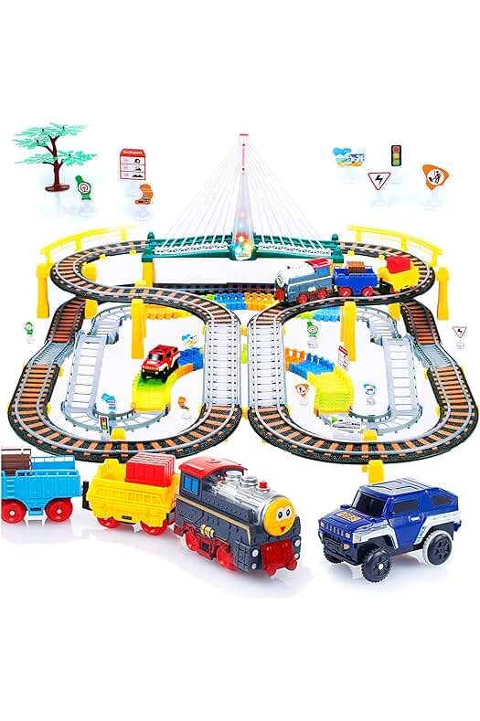 Tren eléctrico para niños: Divertido juego de carreras con pista y vías para coches.