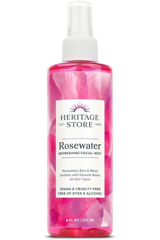 Agua de rosas Heritage Store: tónico facial y humectante vegano, sin alcohol | 236 ml