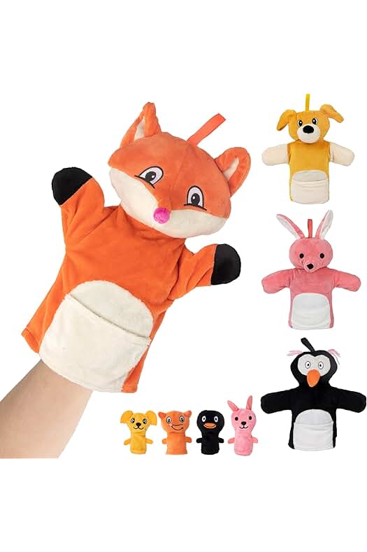 Divertidas Marionetas de Mano para Niños y Niñas - Set de 4 Peluches Animales