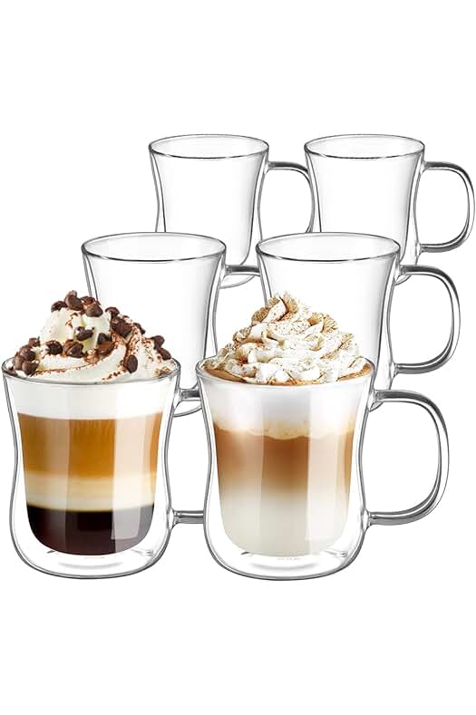 Juego de 6 Tazas de Café de Cristal de Doble Pared con Asa