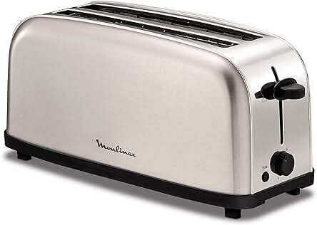 Tostador de Acero Inoxidable Moulinex Classic LS330D, 2 Ranuras largas, 1400W, 6 Posiciones Tostado