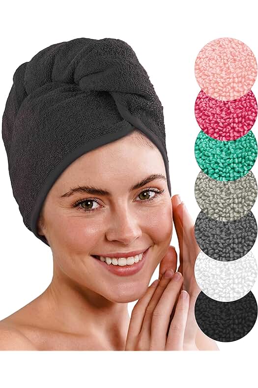 Turbante de Pelo de Lujo - Toalla de Secado Rápido y Absorbente con Botón (Negro)