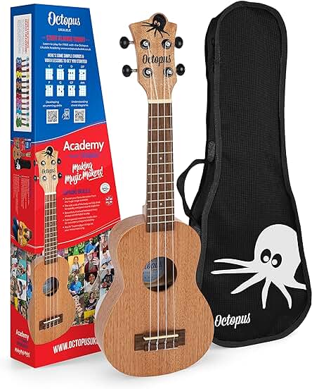 Ukelele soprano de madera al natural - Modelo UK205 completo y listo para tocar.